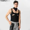 Herentanktops Tops 2023 knappe heren symmetrisch ontwerp holle metaalgespeld Waistcoat Casual mannelijke Manne Manne Manne Half High Kraagvesten S-5XL L240319