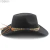 Bucket Mulheres Largo Homens Brim Chapéus Mistura de Lã Western Cowboy Sunhats Festa Viagem Sombrero Outdoor Caps Clássico Retro Ajustável Tamanho 240320