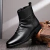 Boots Bahar İlk Cowhide Erkek Deri Botlar Motosiklet Botları Yükseltilmiş Yan Fermuar Midtop Erkek Savaş Botları Chelsea Boots