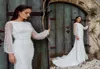 2020 Abiti da sposa con corpetto in rilievo di lusso Abito da sposa Sheer maniche lunghe Sweep Train Abiti da sposa estivi China5220887