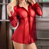 Indumenti da notte da donna Camicia a rete erotica calda Donna Babydoll sexy Lingerie Pigiama a maniche lunghe Top rosso S-3XL Intimo babydoll Sexy ComesC24319