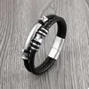 Bangle 2022 novos grânulos de cotovelo de aço inoxidável europeu e americano estilo punk pulseira de couro duplo link pulseira clássica 240319