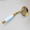 Bathroom Shower Heads Luxury Gold Color Brass Ceramics Telephone Hand Held Shower Head 1.5 M Hose Water Saving Handheld Sprayer Shower Set Y240319