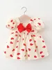Flicka klänningar kläder flickor 0-3old sommar bomullsklänning hjärta prinsessa 73-100 barn barn kläder baby härlig röd svart