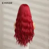 Synthetic Wigs Lace Wigs Emmor Red Wigs with Bangs Synthetic Long Wavy Wigs Daily Use Cosplay Natural Hair Wig for Women High Temperature Resistance 240329
