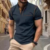 T-shirts pour hommes Vintage Patch Pocket Rayé Hommes Manches courtes Boutonné Col Slim Tops 2024 Vêtements d'été Pulls décontractés