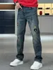 Herenjeans Designer Jeans Geborduurde jeans met rechte pijpen voor heren Lente nieuwe veelzijdige Amerikaanse blauwe casual broek elastische Europese broek met wijde pijpen