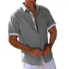 メンズカジュアルシャツの半袖VネックTシャツソリッドカラー特大サイズのルーズプラスサイズヨガボタン