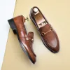 Skor Nya svarta loafers för män Brown Red Sole Square Toe Slipon Solid Business Oxford Shoes for Men Size 3848