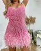 Plus Size Women paljetter Tassel Feather Dress Autumn Winter Sexig Mini Evening Party Club Elegant High Quality Prom Vestido 240319