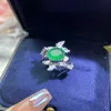 Green Natural Emerald Ring Womens Engagement Wedding Promise 925 Silver Party Jewelry Gift 240315