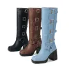 ブーツIppeum New High Heeled Hike High Women Boots Punk Platform Reather Decoration Square Toed Gothic Shoes