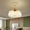 Seashell Crystal Ceiling Fans Light LED 3 Color Invisible Blades Living Room Bedroom Remote Control Lamps Chandeliers