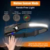 15pcs مصباح مستشعر مستشعر مستشعر الأمامي القوي المصباح الأمامي LED Torch Torch Front Lamping Camping Light Light USB قابلة لإعادة الشحن مع البطارية 240306