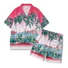 Mens Flower Hawaiian 2 Piece Outfit Sets Short Sleeve Beach Casual Button Down Shirt and Shorts Suits Summer Holidays Clothes S M L XL Green Pink