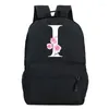 Mochila sacos de impressão rosa com branco 26 alfabeto escola mochilas tendência 2024 saco portátil pacote infantaria high street estilo simples