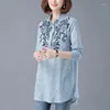 Blouses pour femmes T-shirts imprimés brodés rayés femmes vêtements col rabattu boutons à manches longues bureau dame simplicité