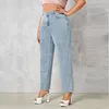 Plus Size Women Jeans Autumn Dark Blue 175cm Tall Stretchy and Loose Washing Straight 6xl 100 kg Curve Lady Thin Lady Denim Pant 240315