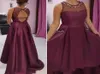 2019 Bourgogne High Low Bridesmaid Dresses for Wedding Sheer Neck Backless Maid of Honor Gowns Sequins Pärlade formell festklänning CU6569173