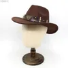 Large Brim Chapeaux Seau Nouveau Western Cowboy Mens Chapeau Classique Country Jazz Pour Femmes Rétro Bullet Boîtiers Ceinture Chevalier Noir Feutre Californie 240319