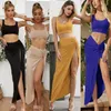 Vestidos casuais tiras sem alças em um longo puro-cor de alta divisão de duas peças terno feminino o vestido de verão