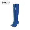 Stiefel neue Mode Frauen peep toe Jeans High Heels über die Kniestiefel Frühling Sommer sexy Peep Zehen Oberschenkel hohe Stiefel Q012