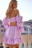 Party Dresses 2024 Oisslec Lilac Ruffle Midi Dress Spagetti Off The Shoulder Mini Prom Gowns Cocktail