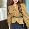 Women's Jackets Square Collar Spring And Autumn 2024 Patchwork Button Pocket Puff Sleep Solid Color Fashionable Long Sleeved Jacket
