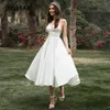 Simple Short Wedding Dress For Women New Civil A Line V Neck Spaghetti Straps Bridal Gown Tea-Length Robe De Mariee YD