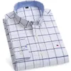 Plus Size 7XL 6XL 5XL Mens Social Shirt Pure Cotton Oxford Luxury Brand Thin Soft Buttoned Plaid Formal Work Western Clothing 240312