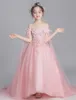 Onirique rose Tulle hors épaule Applique robe de fille de fleur robes de reconstitution historique de fille robes de fête/anniversaire jupe de fille personnalisé SZ 2-12 D319029