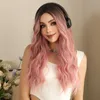 Synthetische pruiken Cosplaypruiken EASIHAIR Zwart tot roze Ombre Lang golvend Pruiken met pony Body Golf Natuurlijk haar Pruik voor vrouwen Hittebestendig Cosplay Dagelijks gebruik Pruik 240329