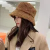 Berets Fashion Cashmere Bucket Hat 7colors Winter Lamb Wool Lady Fisherman Hats Wide Brim Flat Top Cold-proof Windproof Cap Solid Color