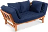 Meubles de camping, canapé futon convertible d'extérieur en bois d'acacia, pour patio, balcon, bord de piscine, arrière-cour, avec plateau coulissant, amovible contre les intempéries