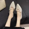 Dress Shoes Beige High Heels 2024 Lace-Up Velvet Women Chunky Sandals Slip On Sexy Pump Pointed Wedge Sweet Shallow Mouth Footwear