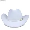 Breda brimhattar hink Retro Simple White Leather Belt Band Kvinnor /barn barn ull varm cowboy western hatt cowgirl cap (54-57-61cm 240319