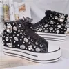 Casual Shoes Sweet Crystal Women's Canvas Gemstone Handmade Diamond Thick-Soled High-Top