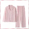 Femmes pyjamas ample grande taille coton vêtements de nuit deux pièces ensemble mode décontracté Homewear Simple Plaid à manches longues 240314