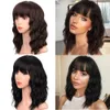 Synthetic Wigs Short Curly Bob Wig With Bangs Black Brown Loose Curly Wig for Women Synthetic Heat Resistant Wig for Daily Party 240328 240327