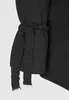 Cinto texturizado destacável e gravatas Bolsos em esquadria Casaco de pele falsa acolchoado preto 100% poliéster para mulheres