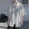 Camisas casuais masculinas M-5XL plus size para homens solto ajuste mangas curtas camisa transparente verão sólido streetwear topos com bolso frontal
