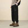 Men's Pants Spring Autumn Elastic High Waisted Shirring Solid Pockets Letter Harlan Casual Sports Lantern Bound Trousers Vintage