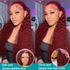 250 Density 30 40 Inch 99J Burgundy Deep Wave 13x4 Lace Front Human Hair Wig 13x6 Lace Frontal Red Curly Wigs Remy for Women