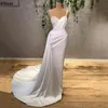 Modern White Satin Mermaid Wedding Dresses With Pearls Spaghetti Straps Boho Bridal Gowns Ruched Overskirts Second Reception Party Dress For Bride Robes YD