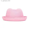 Geniş Memlu Şapkalar Kova Şapkaları İki Tasarım Çocuk Str kağıt güneş şapka Sevimli Kulaklar 2-5 Yaşındaki Erkekler ve Kızlar Yaz Normal Plaj Şapkası Kahverengi Khaki Fildişi Sarı Y240319