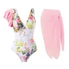 Dames badkleding bloemen monokini rok set stijlvol zwempak uit één stuk met chiffon cover-up voor vrouw