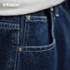 INFLATION Vintage Denim Shorts Man Loose Straight Washed Jeans Shorts Male Plus Szie 240313