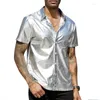 Camisas casuais masculinas High Street 2024 Sparkle Nightclub Homens Roupas Verão Lapela Manga Curta Cardigan Tops Moda Sexy Tees