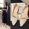 Dress Shoes Beige High Heels 2024 Lace-Up Velvet Women Chunky Sandals Slip On Sexy Pump Pointed Wedge Sweet Shallow Mouth Footwear