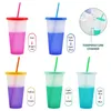 Copos de mudança de cor de tumblers 5 pcs acrílico colorido reutilizável com tampas e canudos de plástico em massa de Natal água fria